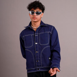 denim jacket-  Indigo Contrast-Stitch Utility Jacket