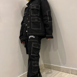 black Multi-pocket denim co-ord